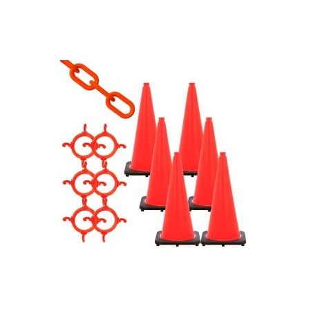 Global Equipment Mr. Chain 93213-6 Traffic Cone & Chain Kit - Traffic Orange, 93213-6 93213-6